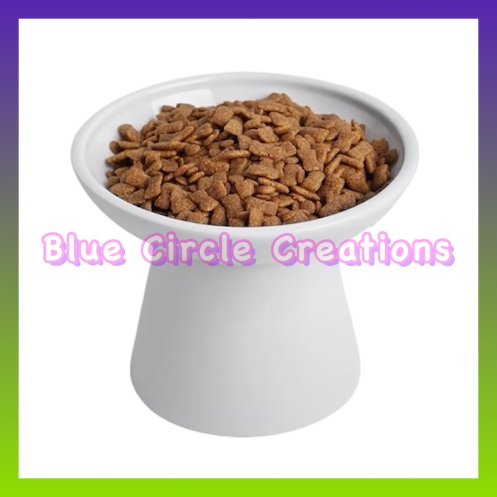 Cat Bowl Extra Wide Elevated Ceramic White 6.2 Inch